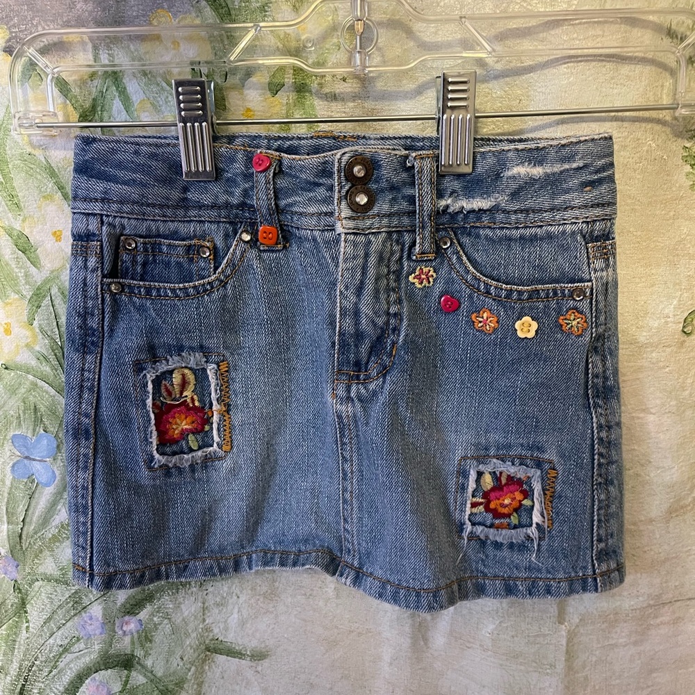 Faded Glory Kids Denim Skirt with Floral Accents